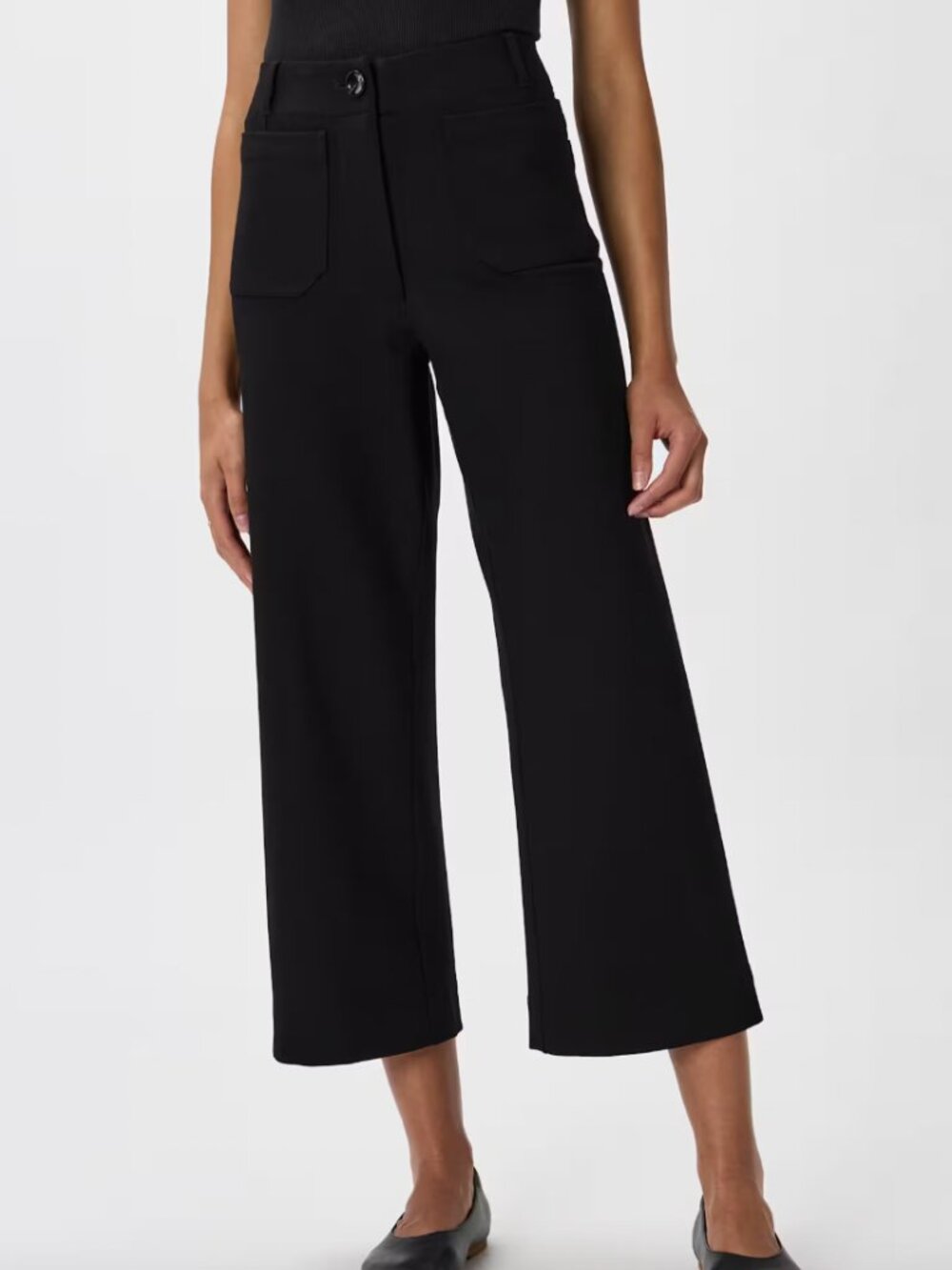 Quince Ultra-Stretch Ponte Cropped Wide Leg Black Pants Size 10